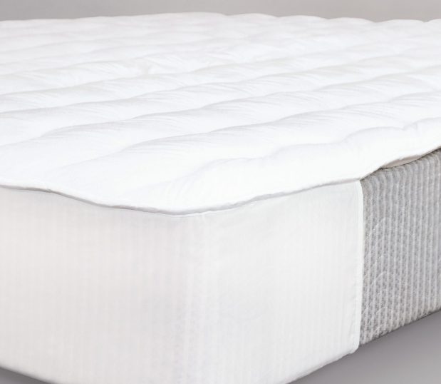 Image is of a plush mattress pad shown on a mattress. The product is the Comfort Cloud EuroTech Mattress Pad.