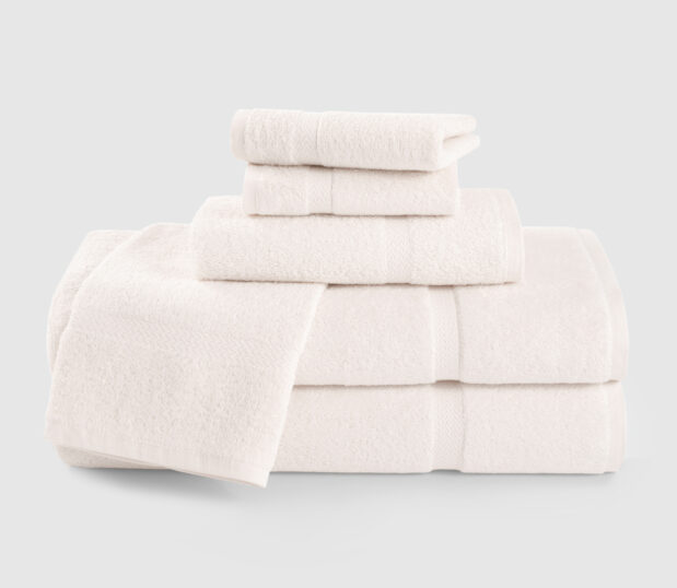 Stack of Mystique bath towel, hand towel and wash towel