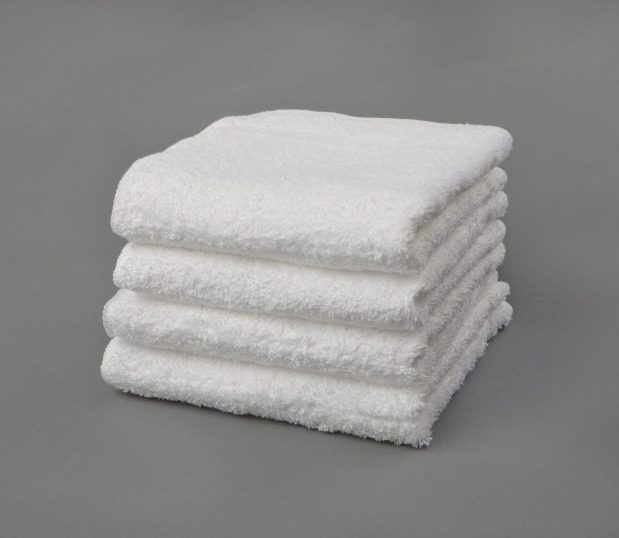 White Standard Classic Wash Towels are shown here in a stack of 4 against a gray background.