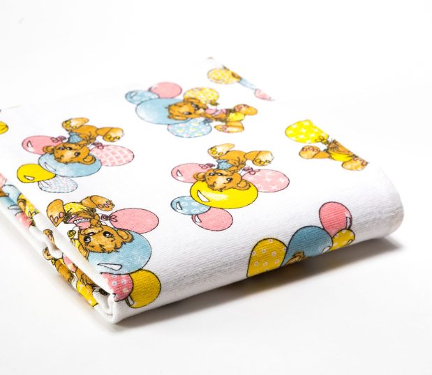 This is one of our Print Patterned Hospital Baby Blankets. It is shown folded so that you can see the cute pattern "Bears and Balloons".