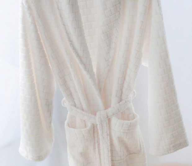 Geometric dual tone robe is a polyester robe. Shown here backlit to emphasis the texture.