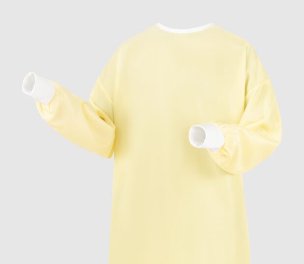 Detail image of our yellow Classic Isolation Gown.