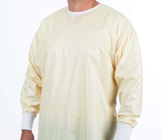 Front view of our reusable isolation gown. It offers environmentally friendly protection.