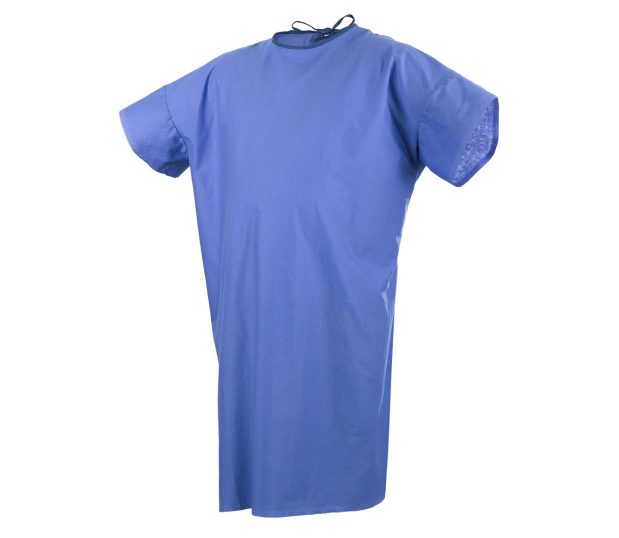 This is a silhouette of our 100% Cotton Patient Gown. It features tape tie closures and a Ceil blue color.
