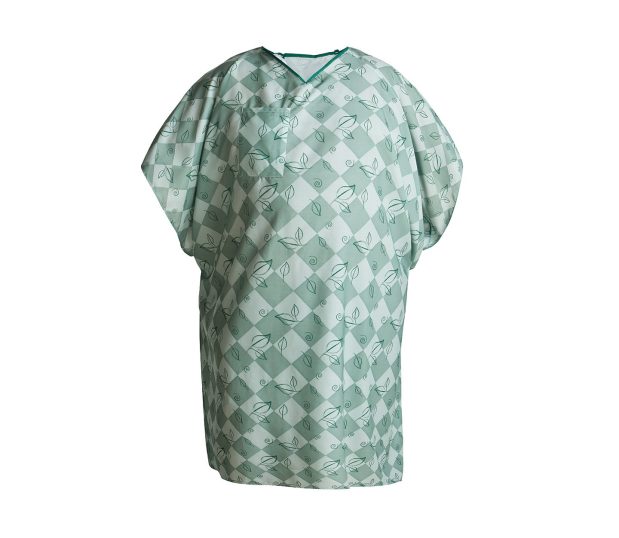 Silhouette of the Bariatric E*Star® Patient Gown with the Leaves Pine pattern.