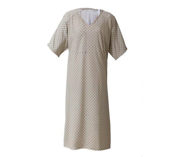 Silhouette of the Healing Spaces® Patient Gown. This hospital gown has a double lapover construction and comfortable V-neck.