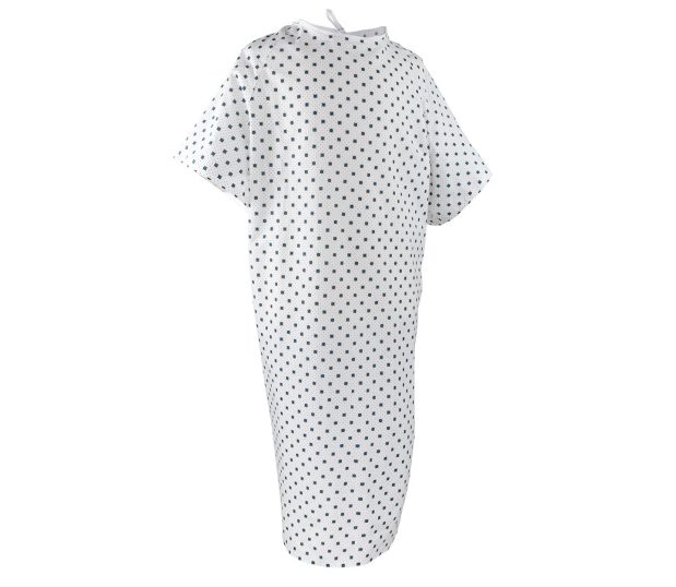 Silhouette of the Lapover Patient Gowns in the Snowflake Blue pattern.