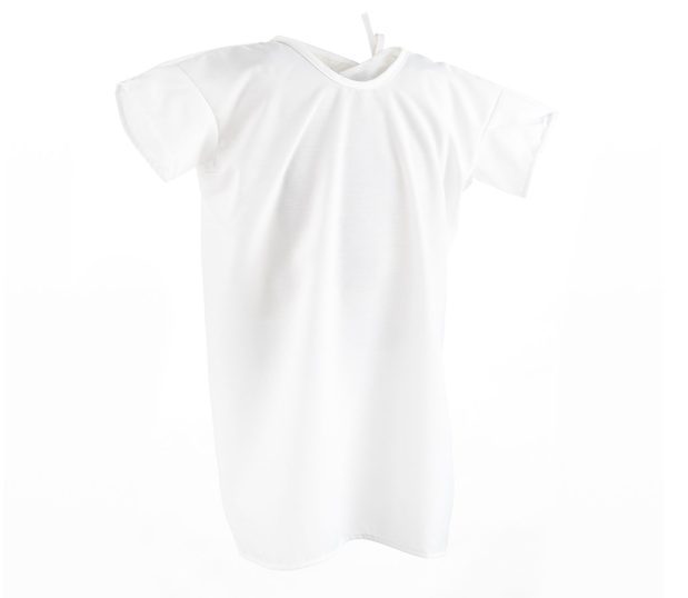 This silhouette of a lapover pediatric hospital gown in a solid White.