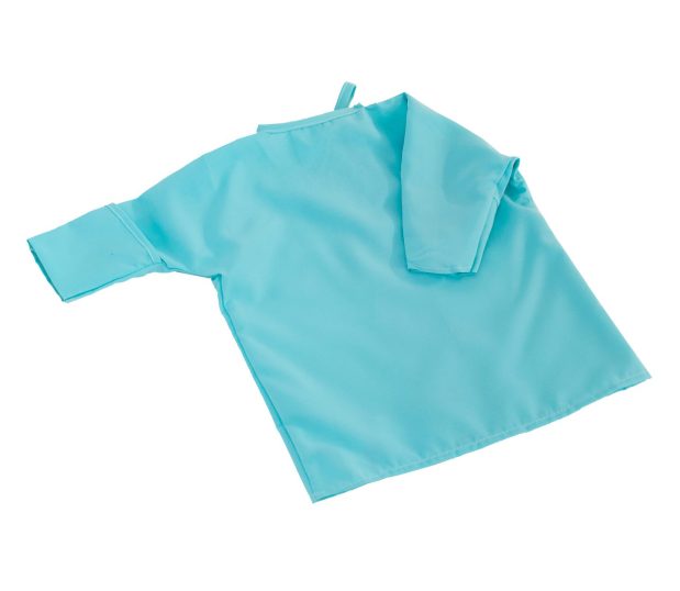 Silhouette of our Infant Hospital Gown shown her in solid Aqua. This infant hospital gown is designed for 0-6 months and 0-12 months and made from ChildGuard™ Fabric.