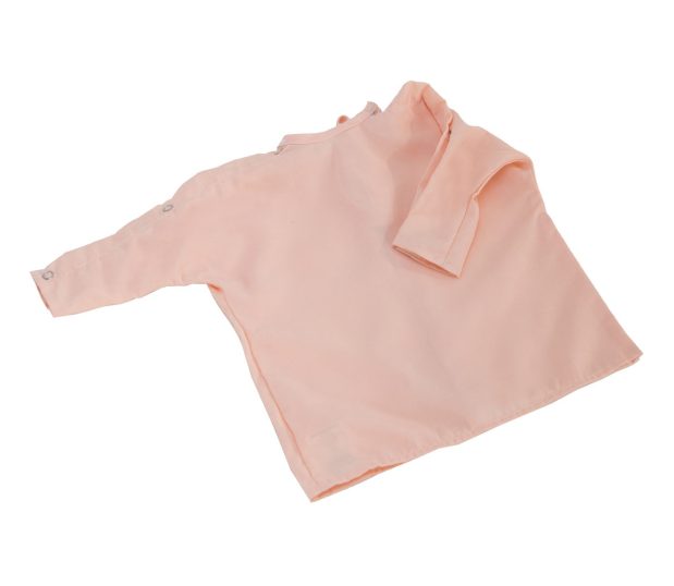 Silhouette of our Infant Hospital Gown shown her in solid Coral. This infant hospital gown is designed for 0-6 months and 0-12 months and made from ChildGuard™ Fabric.