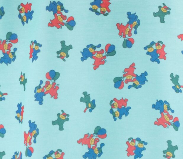 Made from ChildGuard™ Fabric, this is a detail of our toddler hospital gowns in the Aqua Happy Hound print.