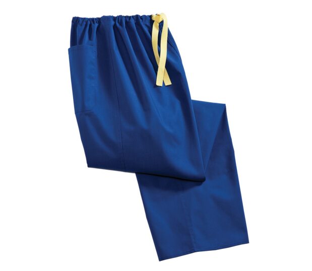 Silhoette of our Softweave® Unisex Scrub Pants are shown here folded and in the Cobalt Colorway Ring-spun yarn makes these scrub pants even softer than Poplin!