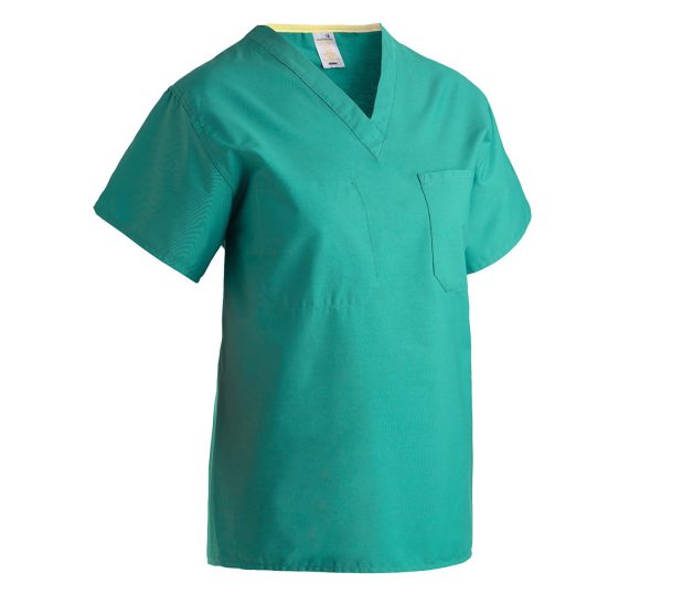 Silhouette of our Unisex Poplin A-Line Scrub Shirts shown in Jade. This scrub shirt is reversible.