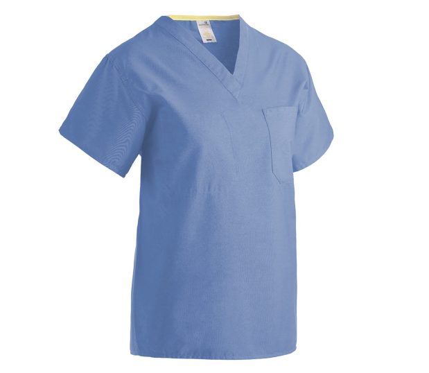 Poplin V-Neck A Line Unisex scrub shirt in Ceil Blue.