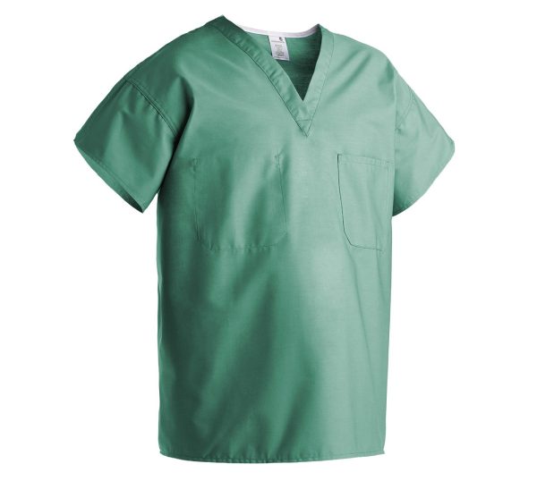 Outline of our Unisex Poplin Scrub Shirt is shown here in Jade. These unisex scrub tops are available in A-line and Standard FIt.