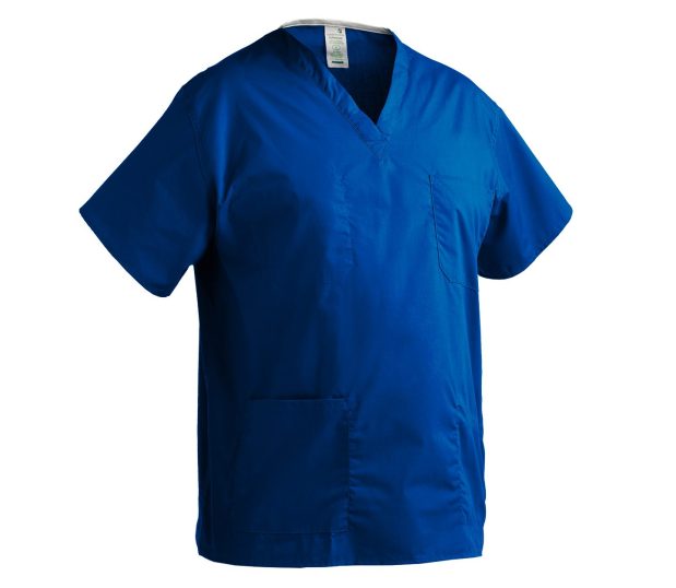 Unisex Softweave® Scrub Shirt with lower pocket silo in Cobalt.