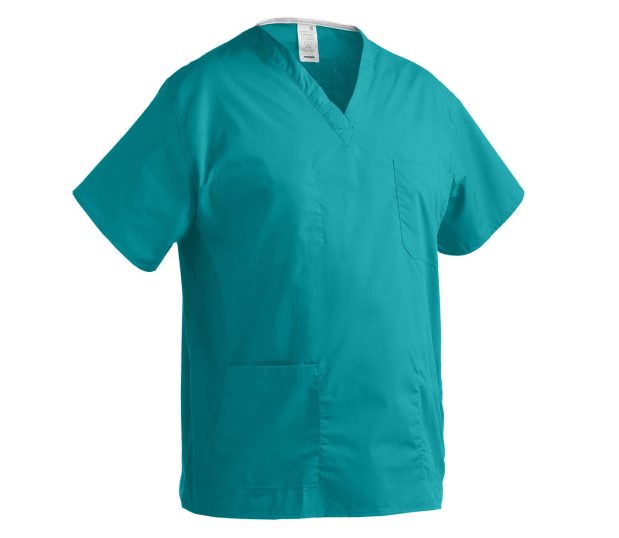 Unisex Softweave® Scrub Shirt with lower pocket silo in Teal.