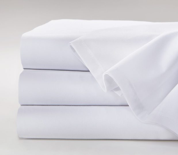 Percale Healthcare Sheeting Woven Poly Rich Sheets for hospitals and health systems. Available as flat sheets or pillowcases in the color Bleached White.