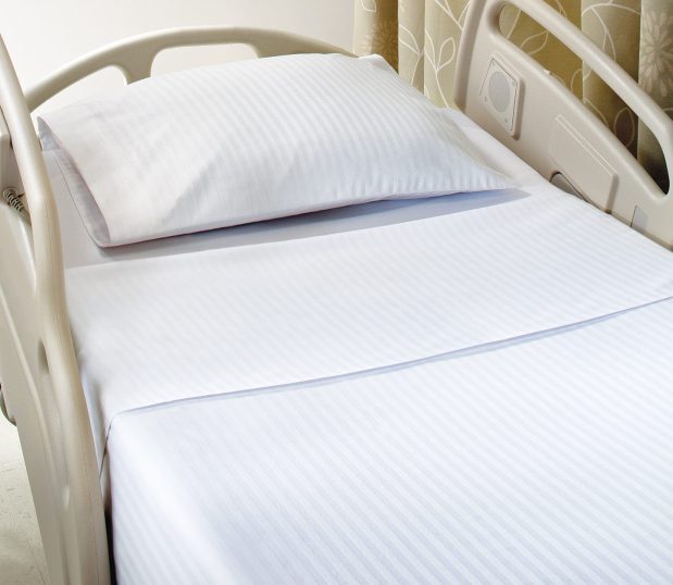 Savannah Stripe Woven Sheeting for hospitals and health systems. Woven tone-on-tone stripe available in a flat sheet and pillowcase.