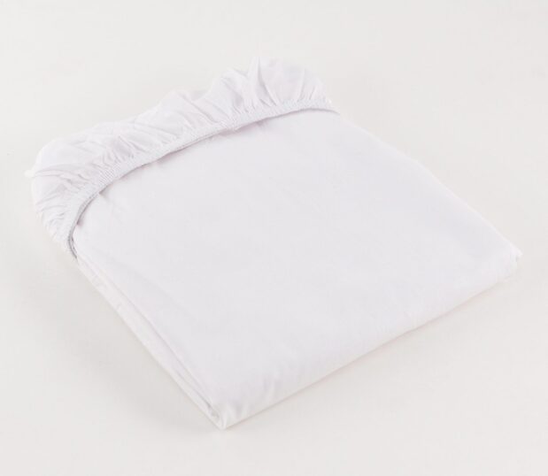 Standard Value Muslin Sheets for hospitals and health systems healthcare bedding. Contour sheet shown folded.