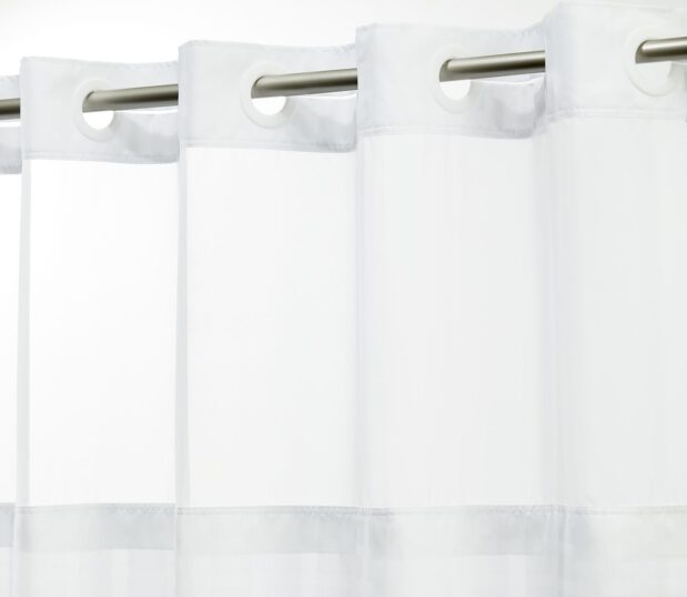 Detail of hookless shower curtain in Bay Blocks.