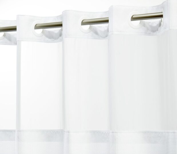 Detail of hookless shower curtain in Luxe Waffle.