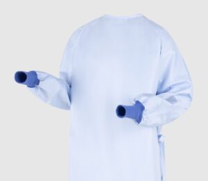 Detail of Blue Reusable ComPel® Surgical Gown with AAMI PB70 Level 2 protection.