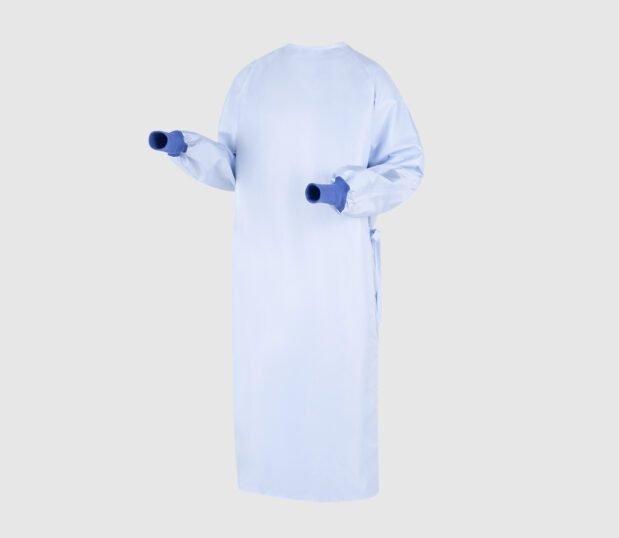 Blue Reusable ComPel® Surgical Gown with AAMI PB70 Level 2 protection.