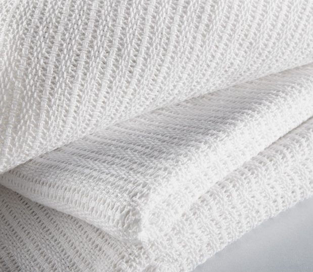 Detail of the white Cellular Weave Thermal Blanket.