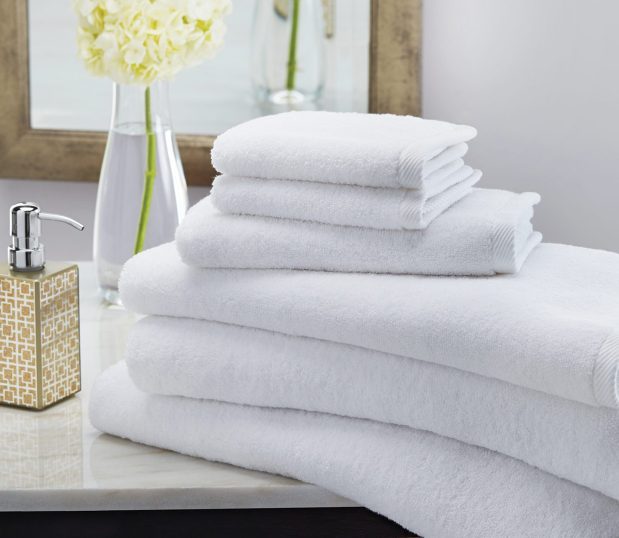 Beautiful image of the luxurious Vidori towels. These quality towels are shown in upscale bathroom.