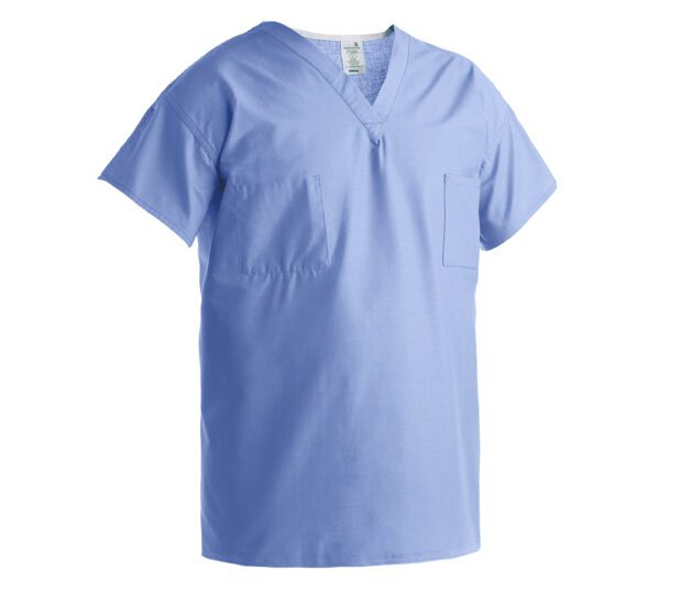 Sihouette of our Unisex Excel® Scrub Shirts shown here in Jade. Made with Excel® fabric that offers comfort and ease of movement thanks to a 55/45 cotton/polyester blend.