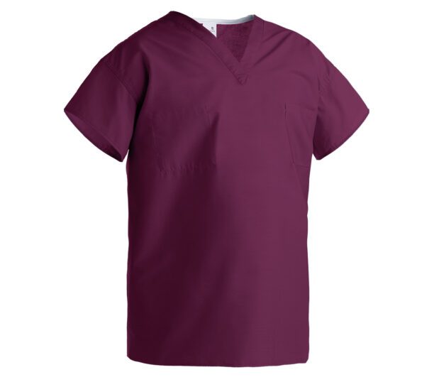 Color swatch of our Standard Classic Unisex Scrub Shirt shown in Wine.