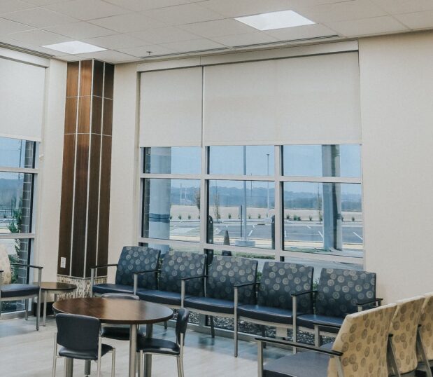 Manual shades in a hospital waiting room.