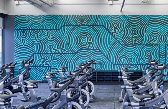 custom wallcoverings installed in a fitness center.